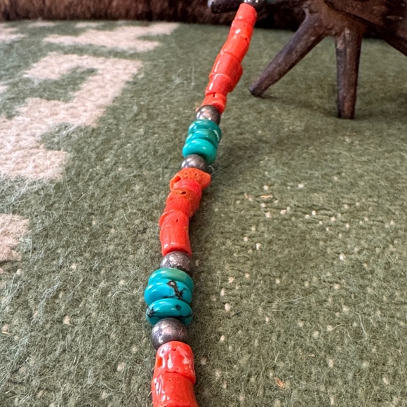 Turquoise and Coral Beaded Necklace - Picture 4 of 5